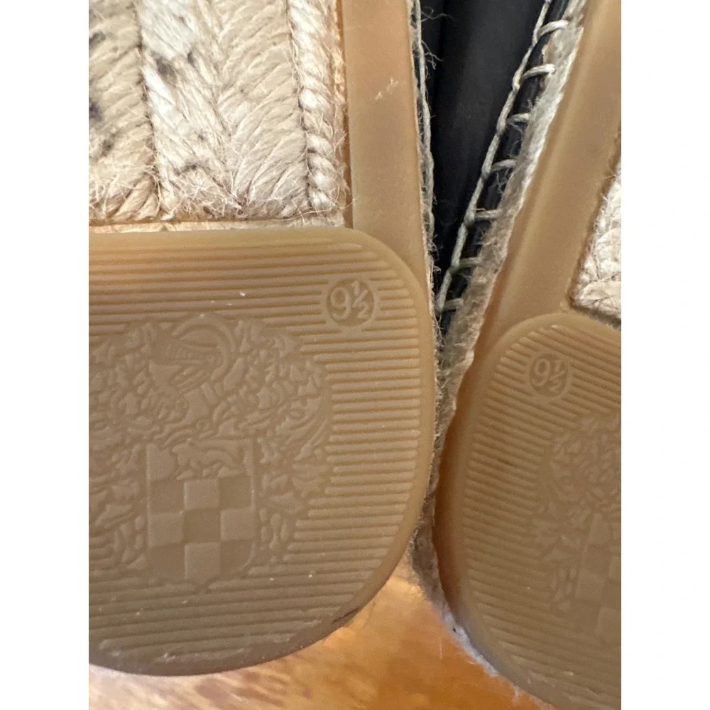 Vince Camuto Black Leather Espadrille Flats‎ Slip On Shoes Womens Size 9.5